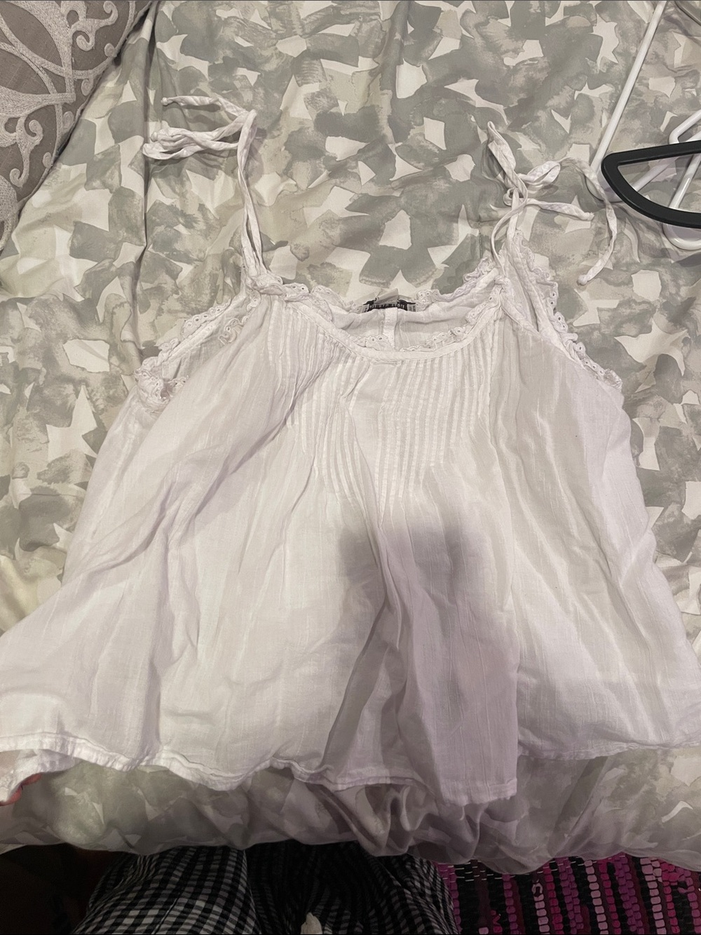 American Eagle Outfitters White Lace-Trim Tie-Strap Camisole